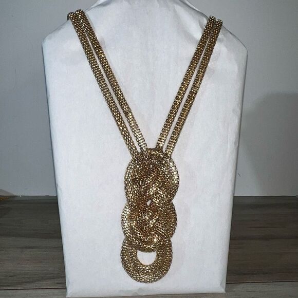 Vintage Knotted Slinky Necklace Women’s Gold Tone Braided Retro Grandmacore - Picture 2 of 14